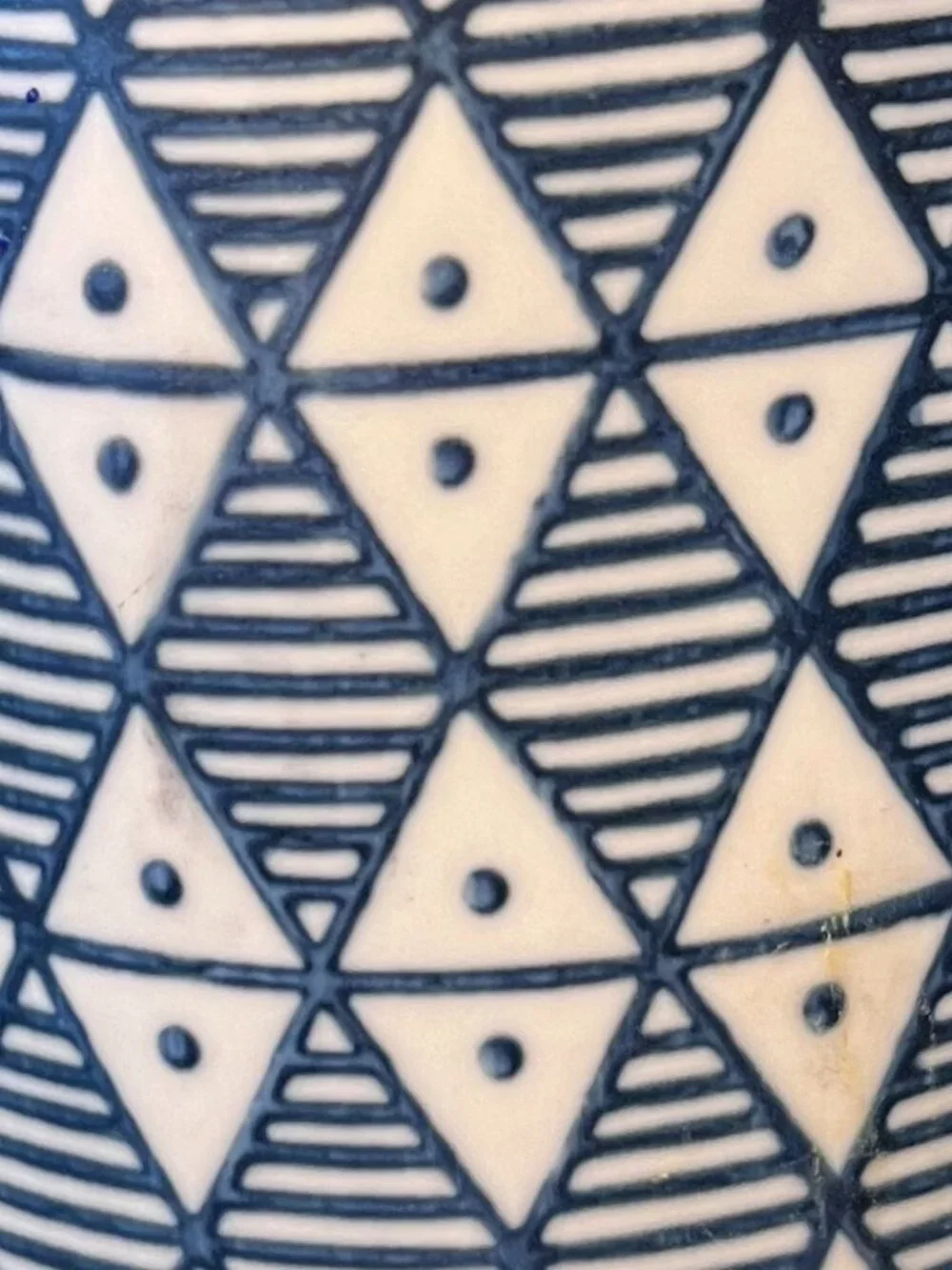 PAPER SOURCE Handcrafted Look Blue-on-White Geometric Tile Pattern Stoneware Mug